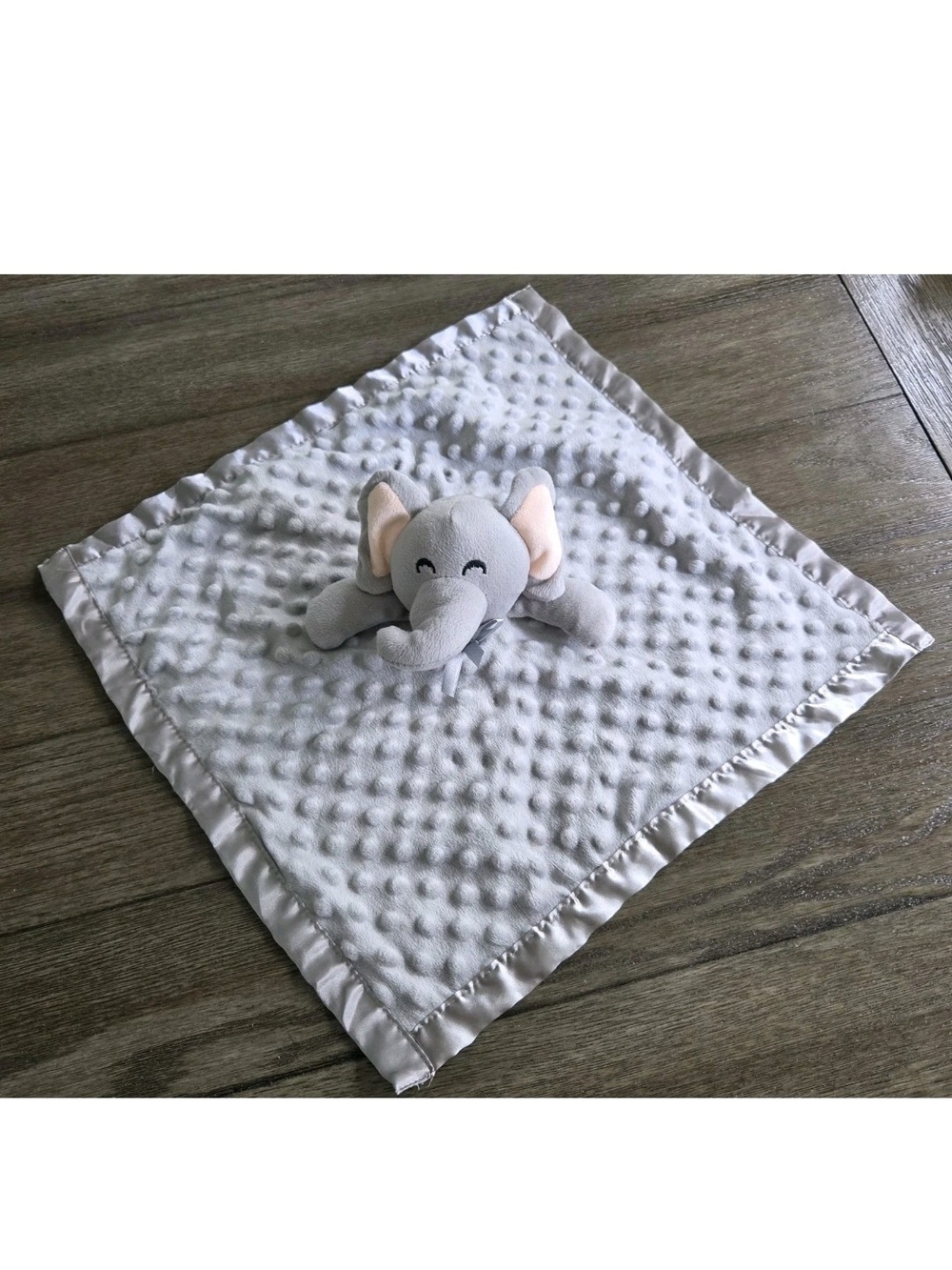 Pro Goleem - Gray Elephant Lovey Security Blanket Minky Dot Satin Back 16” Plush